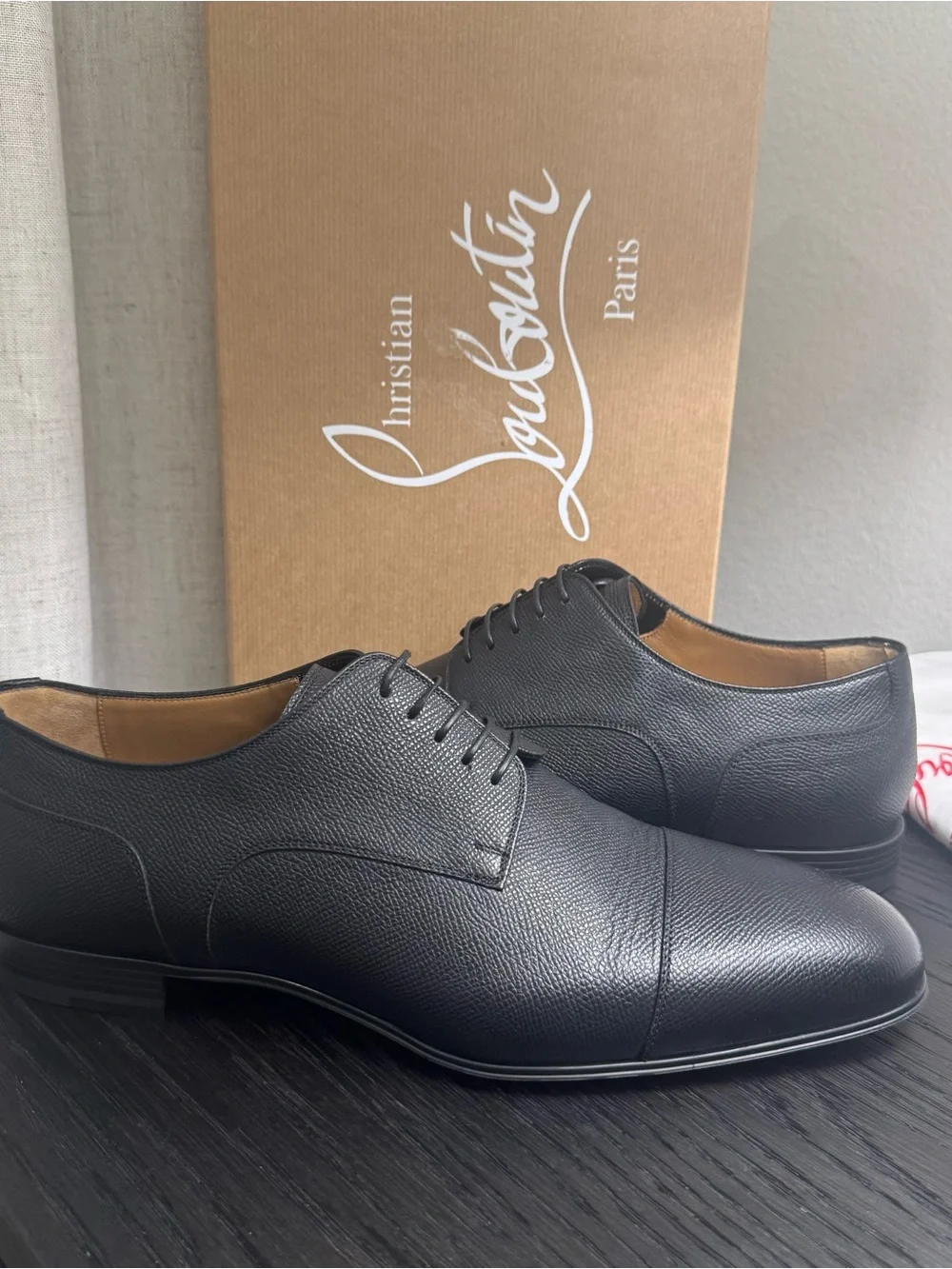 Christian Louboutin Surcity Lace-Up Dress Shoes Leather Black 43